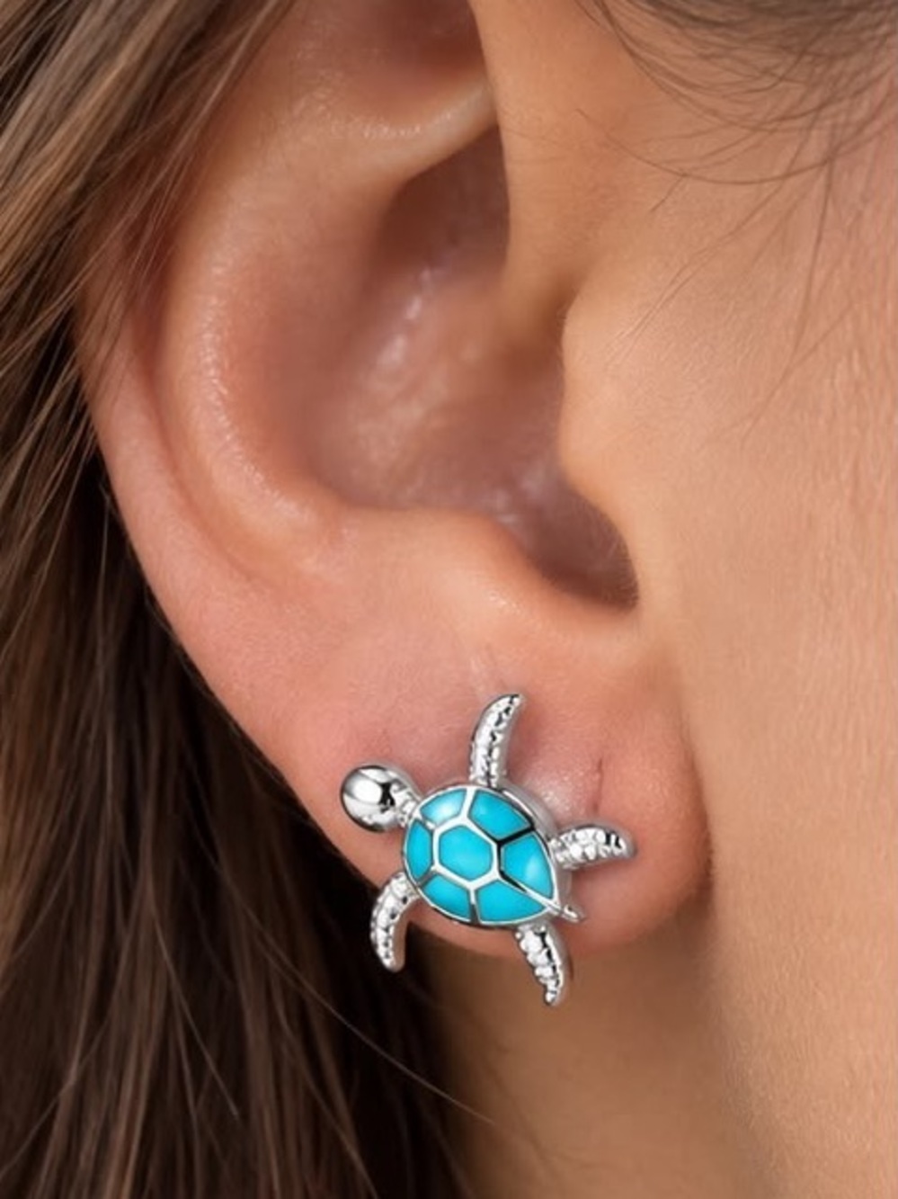 Silver and Blue Turtle Earrings